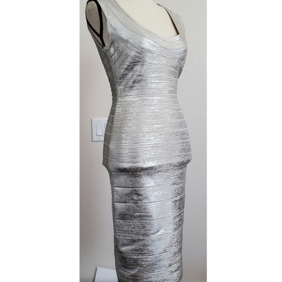 Herve Leger Silver Bandage Dress Size Medium - Picture 6 of 14